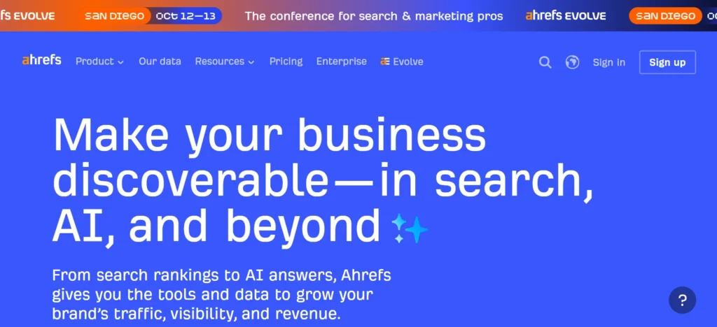 Home page of Ahrefs