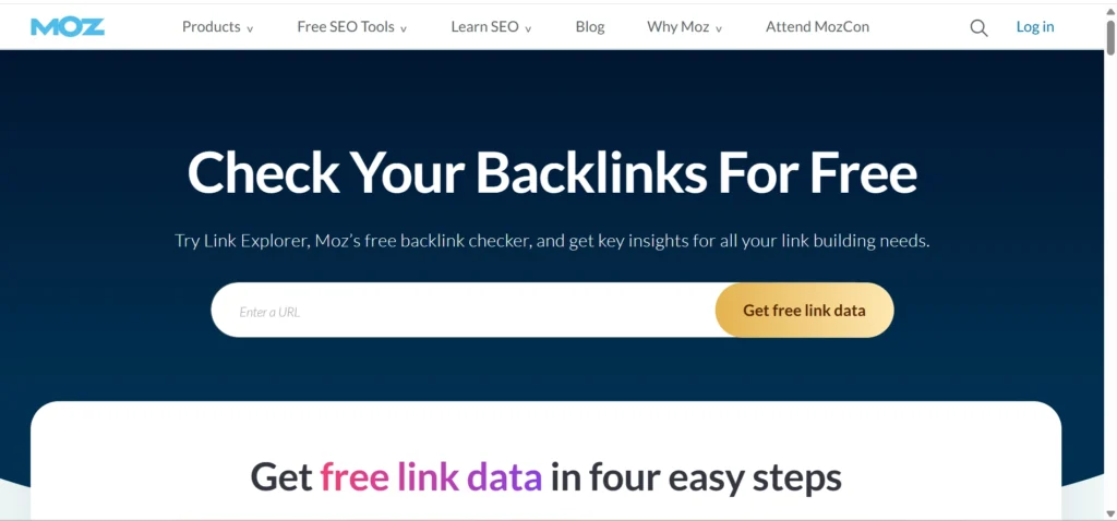 Home page of Moz Link Explorer