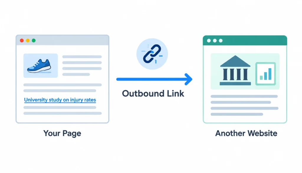 Outbound link from a running shoes webpage to a university study on injury rates, illustrating how an external link connects one website to another.