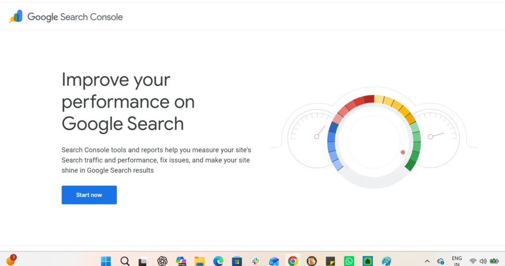 Home page of Google search console
