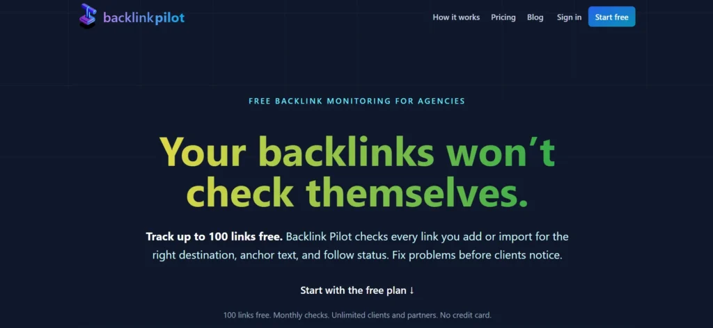 Home page of Backlink Pilot
