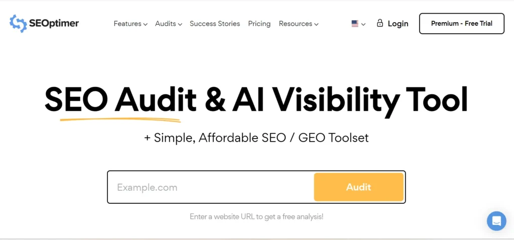 Home page of SEOptimer